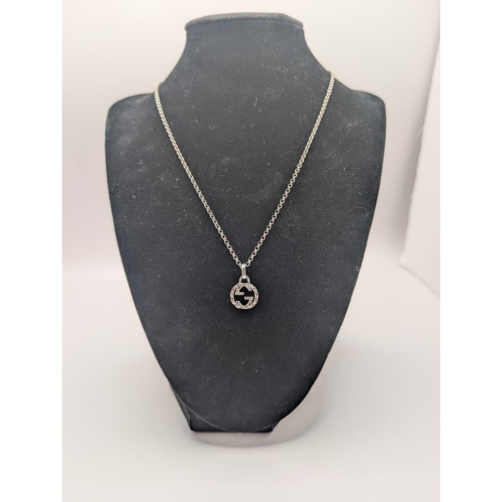 Gucci Interlocking GG Pendant Necklace 925 Sterling Silver Italy ~18" - Picture 2 of 12
